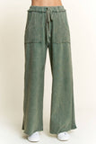 Mineral Wash Side Knit detail wide leg pants HE5878P: Midnight Green / S-M-L / 2-2-2