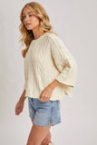 OVERSIZED BELL SLEEVE CABLE KNIT SWEATER: CREAM / S/M