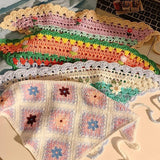 French Retro Hand-knitted Sweet Crochet Headscarf: Red / M