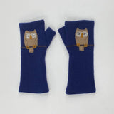 Fingerless Cashmere Gloves-Owl: Light Blue / One Size Fits Most