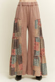 Mineral Washed Boho Patch Tiered wide pants HP6619: Espresso / S-M-L / 2-2-2