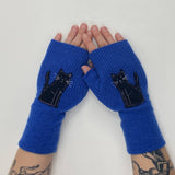 Fingerless Cashmere Gloves-Cat: Black on Rust / One Size Fits Most
