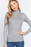Long Sleeve Turtle Neck Rib Knit Top: BLACK / 2-2-2 (S-M-L)