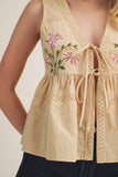 EMBROIDERED LINEN VEST: White / L