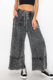 MineralWash Wide Pants with raw hem frayed details HP5536: Natural / S-M-L / 2-2-2