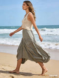 Skirt in 100% linen REF. 7199: Gris Anthracite / Unique