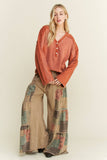 Mineral Washed Boho Patch Tiered wide pants HP6619: Charcoal / S-M-L / 2-2-2