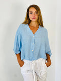 REF 11870 SHORT ELBOW SLEEVE BLOUSE 100% LINEN: BEIGE