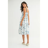 FLORAL MIDI DRESS WITH VELVET TRIM DETAIL / WL24-9914: BLUE/WHITE / L