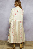 Long sleeve double gauze floral patch woven long jacket: NATURAL / M