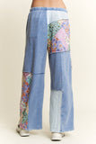 Mineral Washed Floral WaveKnit Jacquard Boho Pants HP6106: Silver Grey / S-M-L / 2-2-2