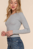 Long Sleeve Round Neck Cotton Spandex Rib Tee: WHT-white / L