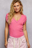 Vintage Wash V Neck Cotton Slim Fit Tee Top: HERB / S