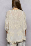 V-neck Short Sleeve Floral Embroidered Crochet Blouse Top: OFF WHITE / Os