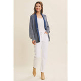 MINERAL-WASHED OPEN FRONT COTTON SWEATER CARDIGAN: WASHED NAVY / L