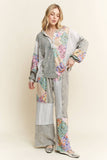 Mineral Washed Floral WaveKnit Jacquard Boho Pants HP6106: Silver Grey / S-M-L / 2-2-2
