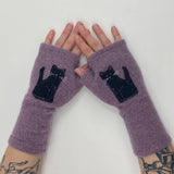 Fingerless Cashmere Gloves-Cat: Black on Rust / One Size Fits Most