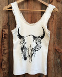 Skull Roses Vintage Lace Tank White/Black: M