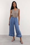 Fancy eyelet embroidery trousers 9204 100% linen: Gris anthracité