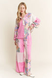 Mineral Washed Floral WaveKnit Jacquard Boho Pants HP6106: Natural / S-M-L / 2-2-2