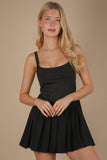 ND31725-Pleated Skirt Activewear Dress W/ Under Shorts: BLACK / S-M-L/2-2-2