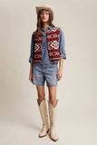 Southwestern Button-Up Vest LSW0977: Amber Brown / S