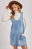 DENIM WASHED OVERALL POCKET DRESS: LT.WASH / L