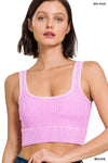 "...._ Square neck Washed Seamless Rib Bralette w/ Removab: DKGREEN-157910 / S/M