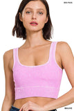 "...._ Square neck Washed Seamless Rib Bralette w/ Removab: ASH BLACK-153481 / L/XL