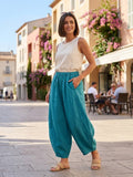 75096 solid linen balloon pants with elasticated waist: MUSTARD