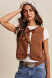 Colored Denim Tie-Front Vest LVT018: Mocha / S