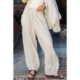 STRIPE SOFT WASH LINEN BLENDED PANTS: Taupe/Natural / S-M-L(2-2-2)