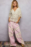 Crochet Trim Neckline Short Sleeve Jacket Top: NATURAL / Os