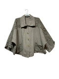 98221 Cropped linen jacket with textured details and an oversized fit: NAVY