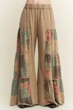 Mineral Washed Boho Patch Tiered wide pants HP6619: Charcoal / S-M-L / 2-2-2