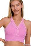,.._ SI-25407 Washed Seamless rib snap button crop tank w/ cut-ou: RUST-165371 / S/M