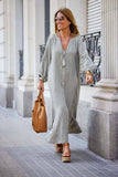 CWDMD6336_LINEN COTTON BUTTON DOWN SHIRT MAXI DRESS: KHAKI / (XL) 1