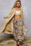 Long sleeve double gauze floral patch woven long jacket: LATTE / M