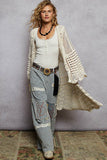 Long sleeve solid chenille crochet cardigan top: CREAM / Sm