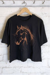 HORSE SKETCH GRAPHIC LONG CROP TOP: STONE