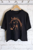 HORSE SKETCH GRAPHIC LONG CROP TOP: STONE