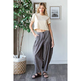 WASHED PLEAT DETAIL COTTON LINEN PANTS: SLATE / S-M-L-XL(2-2-2-2)