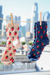 SC10040C-Strawberry Printed Textured Crew Socks: BLUSH / OS/5