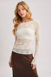 LETTUCE-EDGE SHEER MESH TWO WAY TOP: ECRU / L