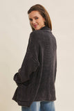 MINERAL-WASHED OPEN FRONT COTTON SWEATER CARDIGAN: ANTIQUE WINE / M