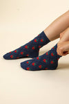 SC10040C-Strawberry Printed Textured Crew Socks: BLUSH / OS/5