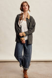 Contrast Collar Utility Barn Jacket LJ0271: Mauve / Contemporary / S