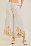 Mineral Washed Lace Ruffles Cropped Pants HP6931: Natural / S-M-L / 2-2-2