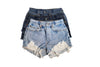 High-Rise Upcycled Denim Cutoff Shorts - Frayed: 00 (26"waist)