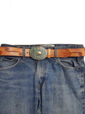 Western Floral Buckle w. Vintage Distressed Studded Belt: Vintage Tan / S